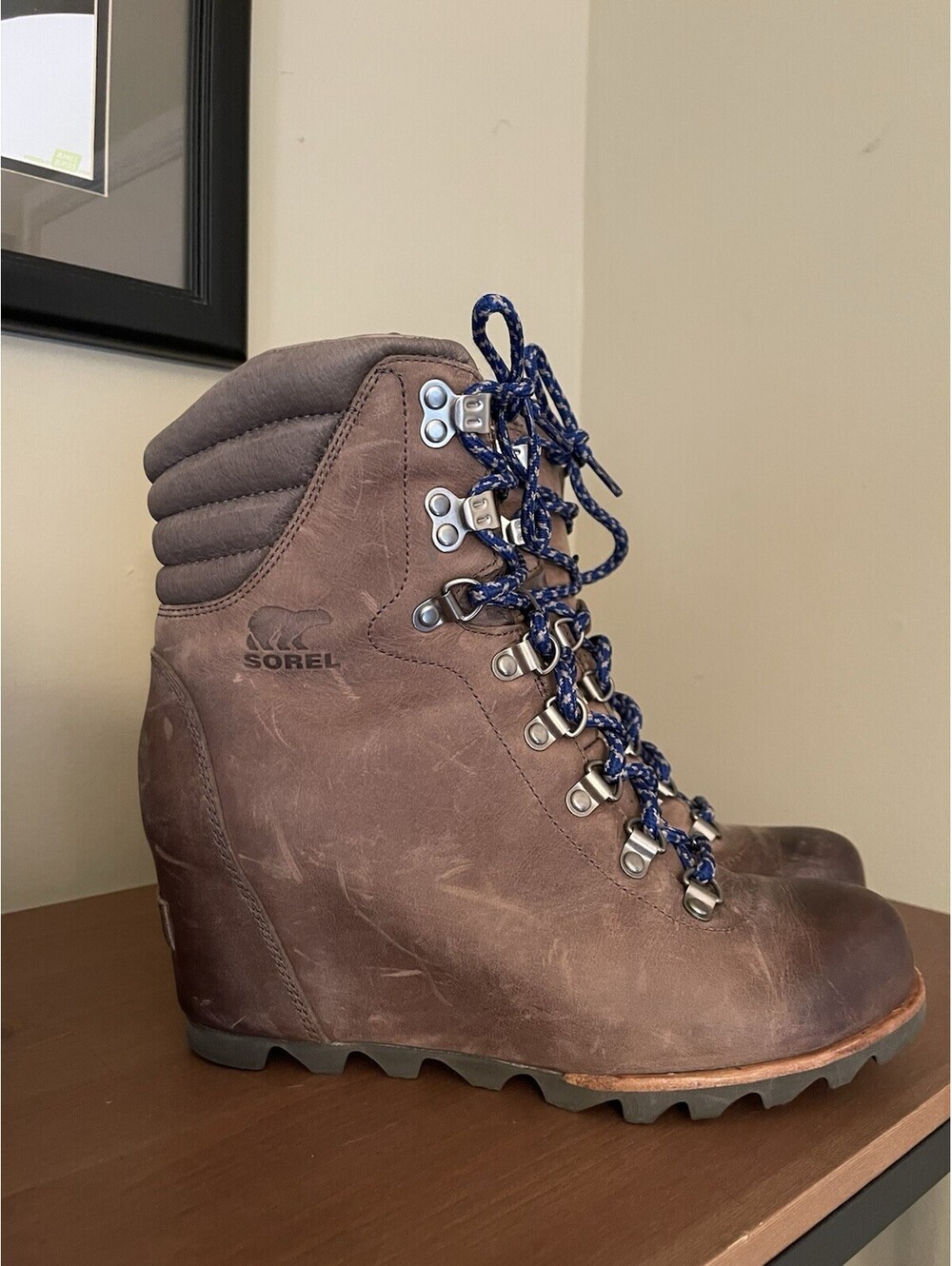 SOREL Conquest Wedge Brown Leather Lace Up Ankle Boots Women 8.5